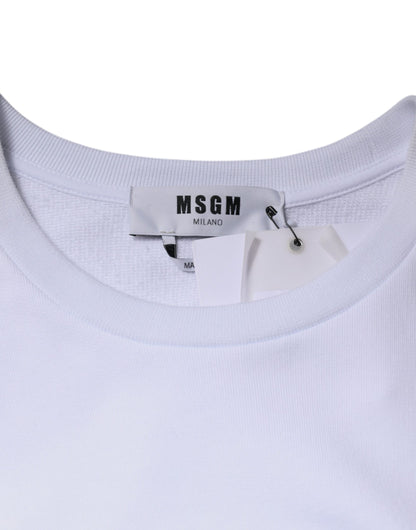 MSGM White Cotton Belted Long Sleeves Crew Neck Mini Dress