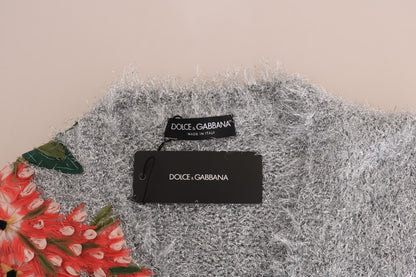 Dolce & Gabbana Silver Mardigan 꽃 아플리케 스웨터