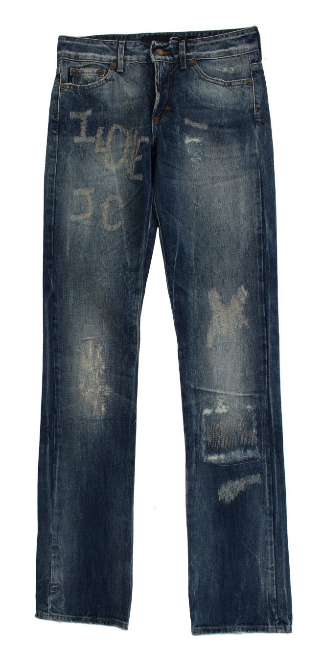 Cavalli Jeans mit gerader Passform aus zerrissener Baumwolle in blauer Waschung