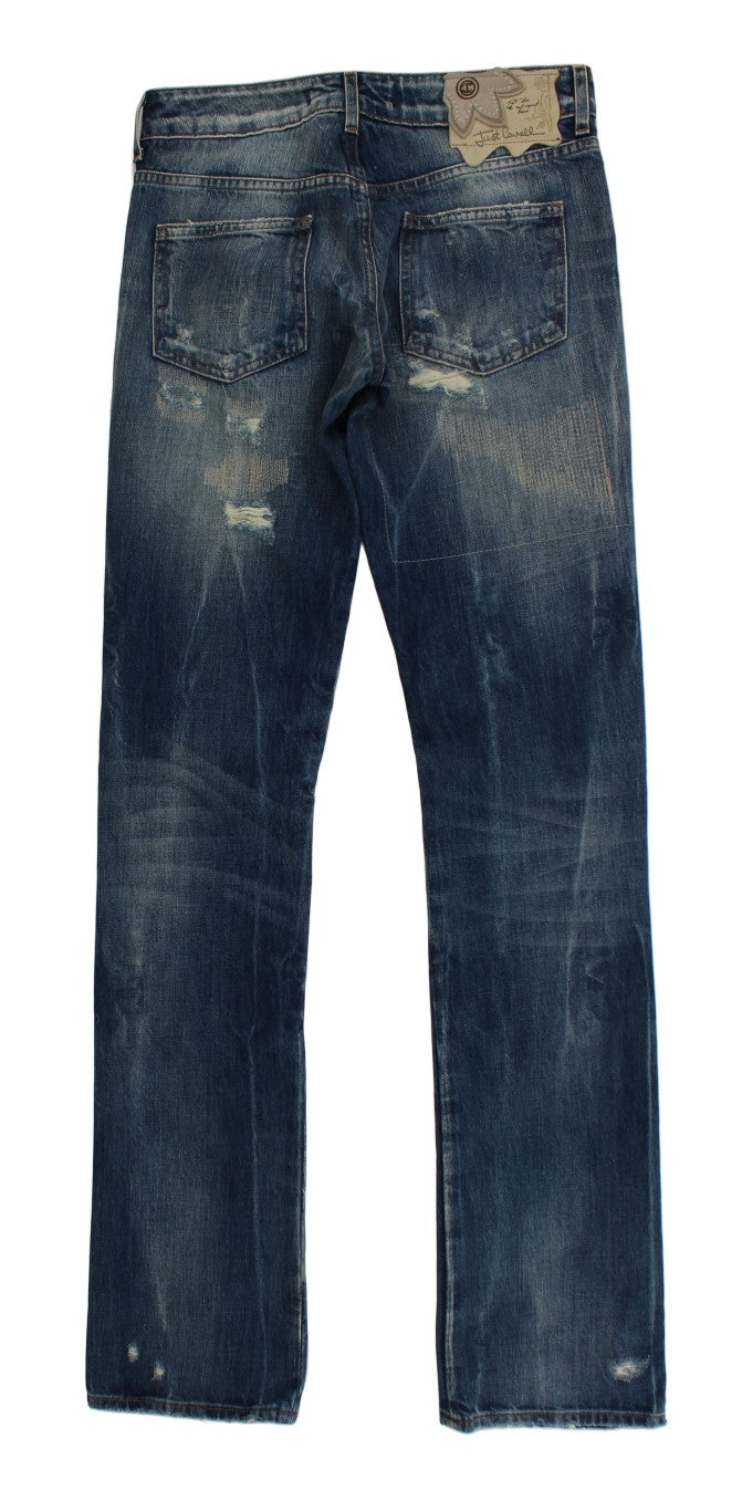 Cavalli Jeans mit gerader Passform aus zerrissener Baumwolle in blauer Waschung