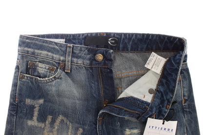 Cavalli Jeans mit gerader Passform aus zerrissener Baumwolle in blauer Waschung