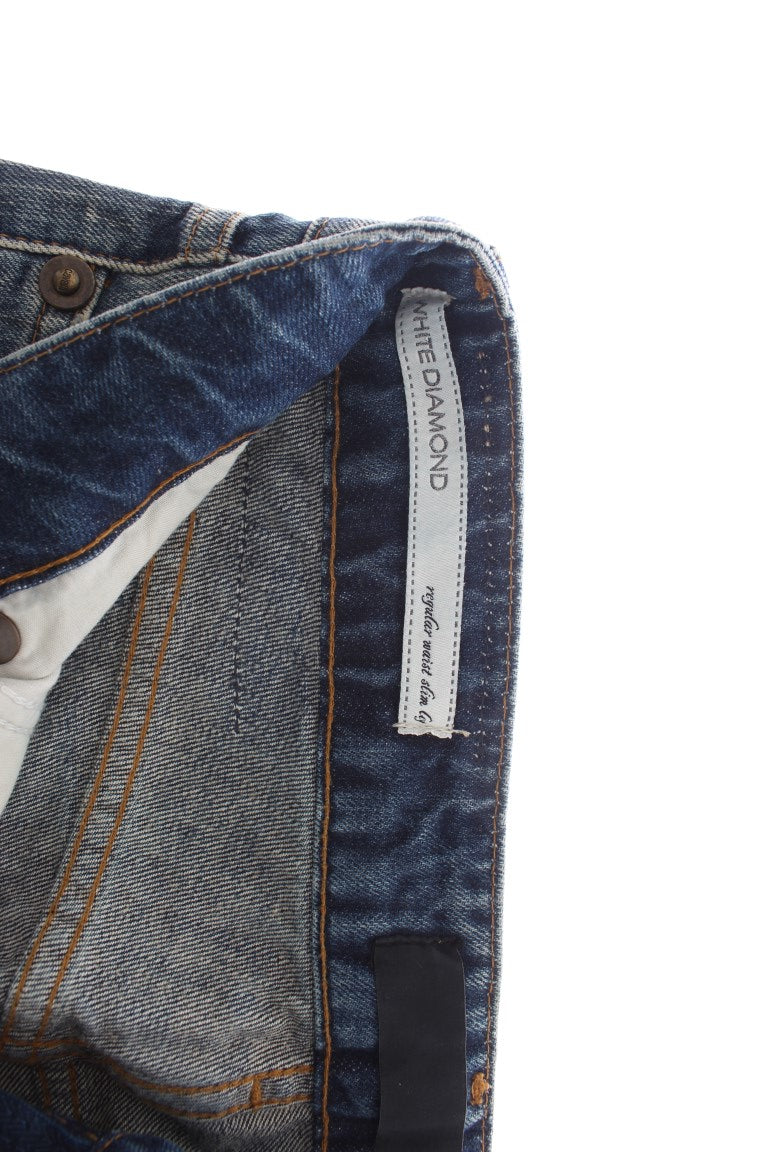 Cavalli Jeans mit gerader Passform aus zerrissener Baumwolle in blauer Waschung