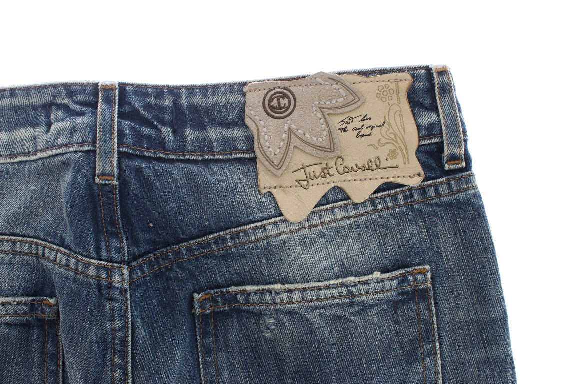 Cavalli Jeans mit gerader Passform aus zerrissener Baumwolle in blauer Waschung