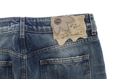 Cavalli Jeans mit gerader Passform aus zerrissener Baumwolle in blauer Waschung