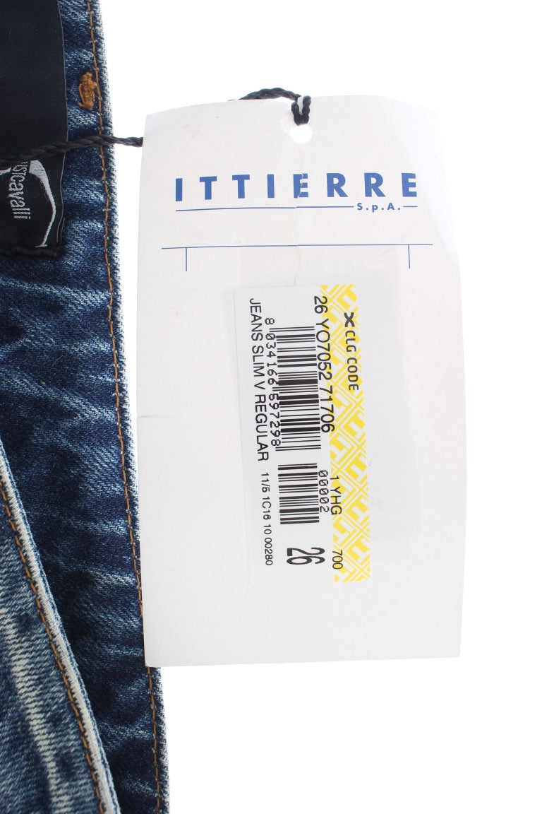 Cavalli Jeans mit gerader Passform aus zerrissener Baumwolle in blauer Waschung