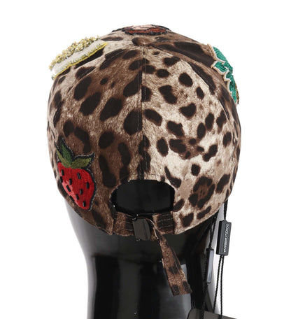 Dolce & Gabbana Brown Leopard 스팽글 시칠리아 아플리케 야구 모자