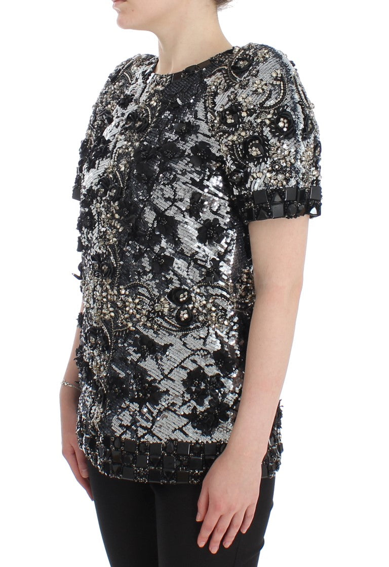 Dolce & Gabbana Black Clear Crystal Runway Blouse 상단