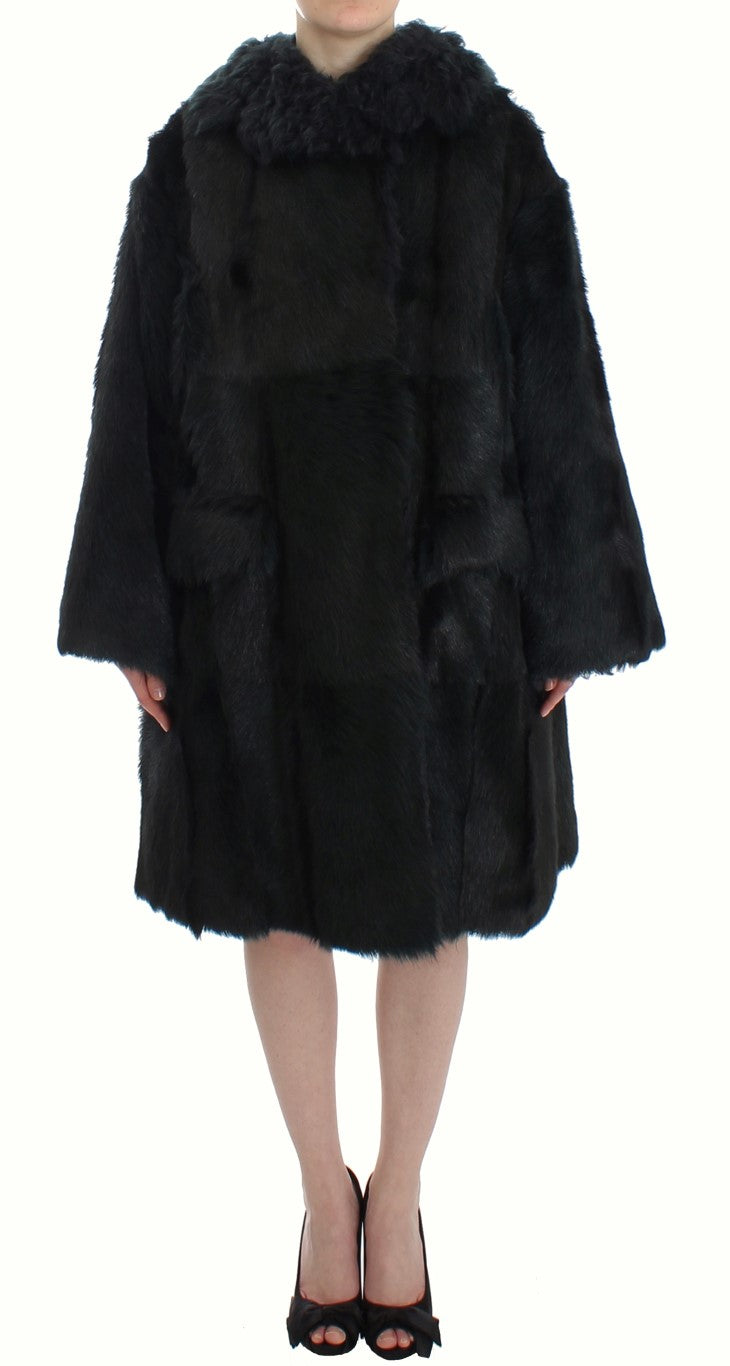 Dolce & Gabbana Black Goat Fur Shearling Long Jacket Coat