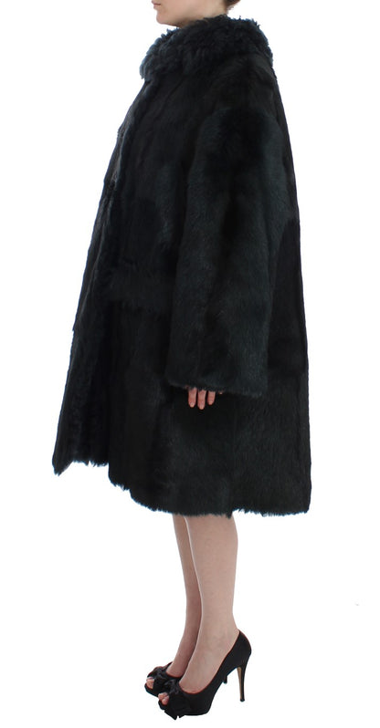 Dolce & Gabbana Black Goat Fur Shearling Long Jacket Coat