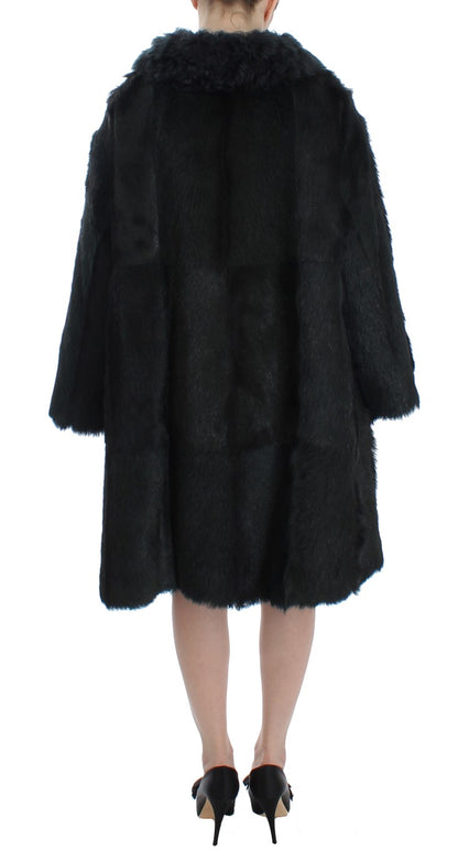 Dolce & Gabbana Black Goat Fur Shearling Long Jacket Coat