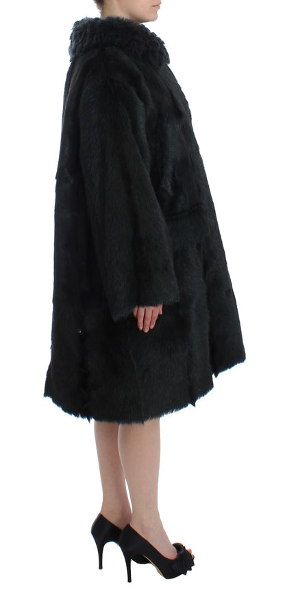 Dolce & Gabbana Black Goat Fur Shearling Long Jacket Coat