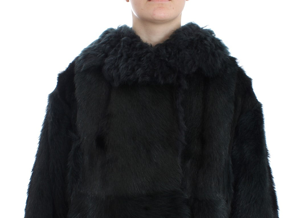 Dolce & Gabbana Black Goat Fur Shearling Long Jacket Coat