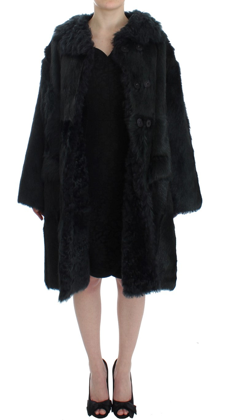 Dolce & Gabbana Black Goat Fur Shearling Long Jacket Coat