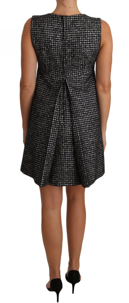 Dolce & Gabbana Grey Houndstooth Floral Appliqué Shift Mini Dress