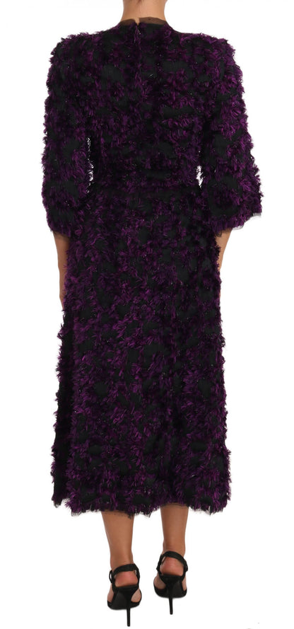 Dolce & Gabbana Purple Fringe Midi Sheath Dress