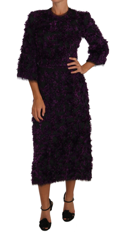 Dolce & Gabbana Purple Fringe Midi Sheath Dress