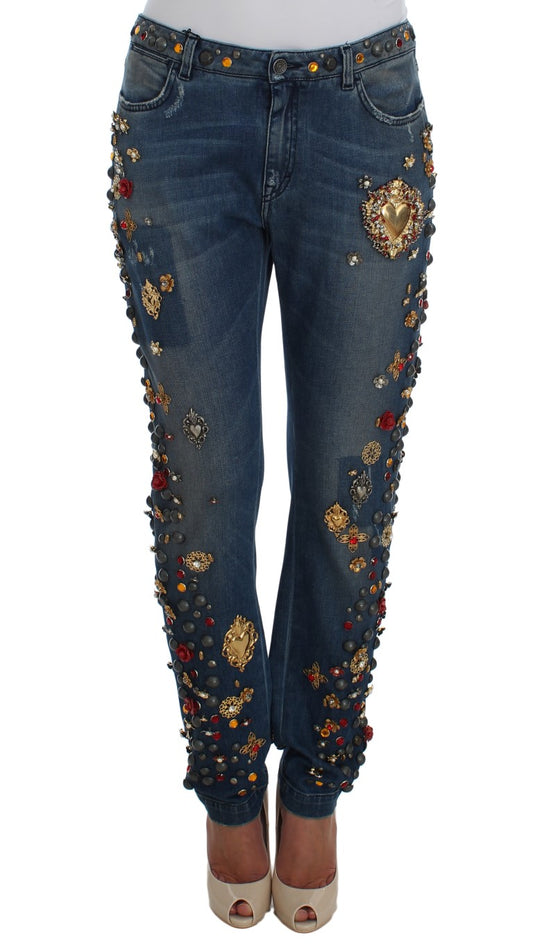 Dolce &amp; Gabbana Jeans mit Herzverzierung und Kristallrosen