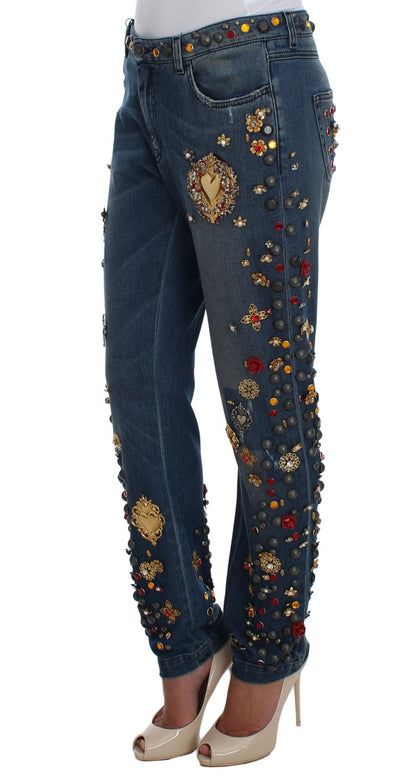 Dolce &amp; Gabbana Jeans mit Herzverzierung und Kristallrosen