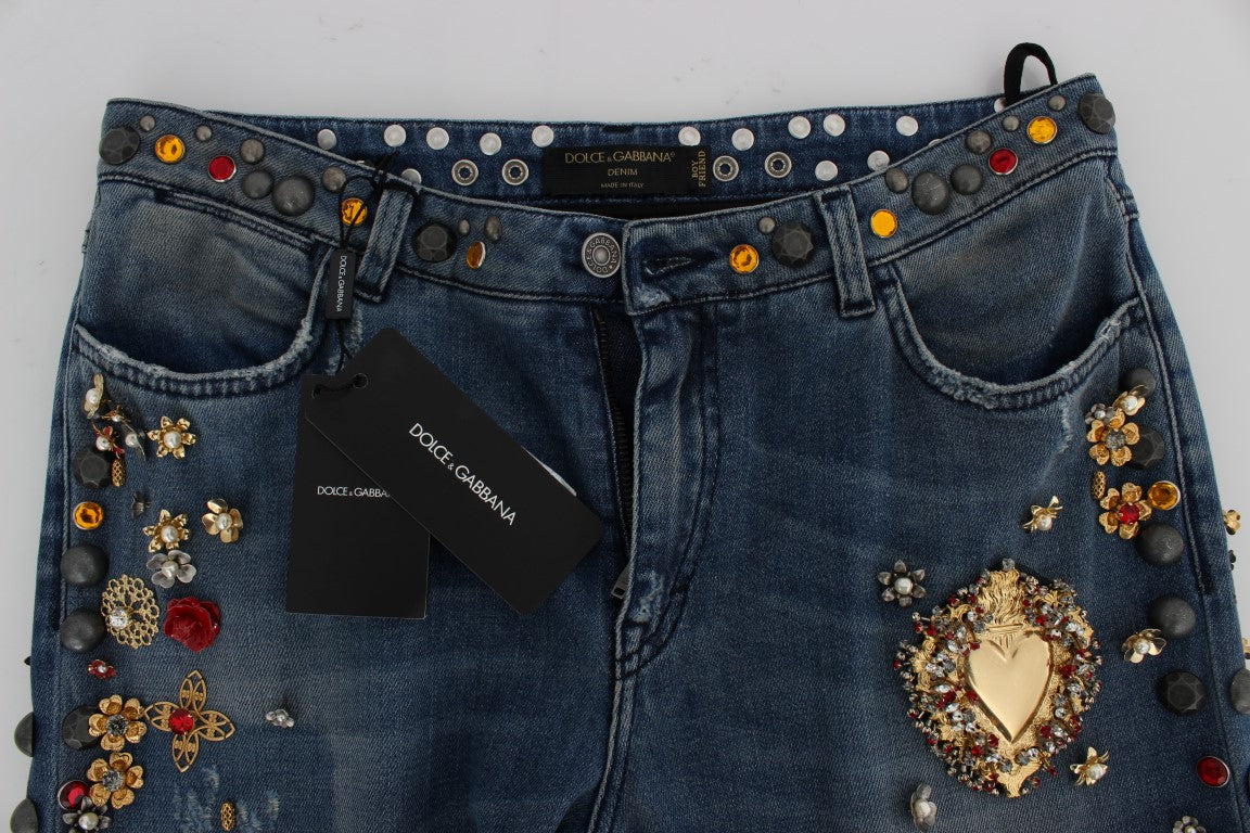 Dolce &amp; Gabbana Jeans mit Herzverzierung und Kristallrosen