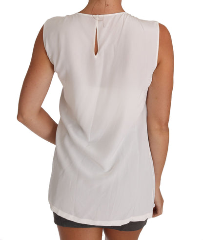 Dolce & Gabbana Elegant White Silk Sleeveless Top with Lace Detail