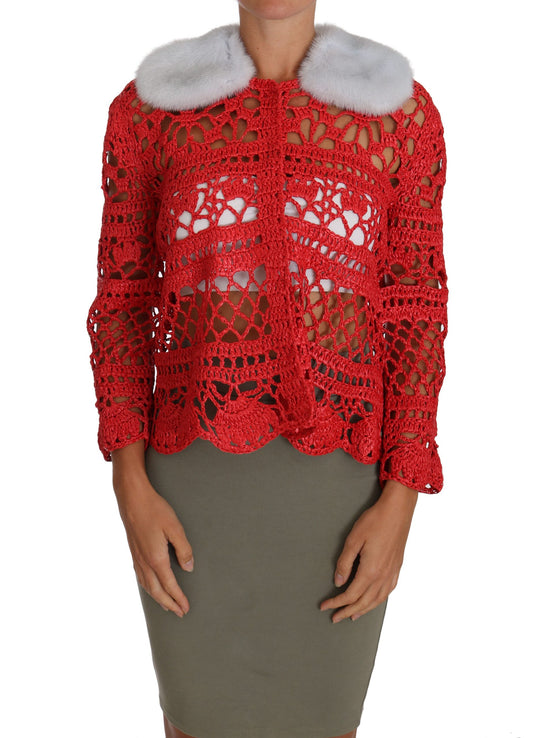 Dolce &amp; Gabbana Roter Cardigan Häkelstrick-Bastpullover