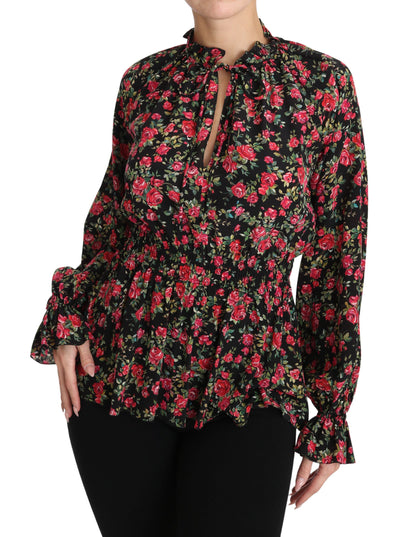 Dolce &amp; Gabbana Schwarze Bluse mit Blumenmuster und Blumenmuster