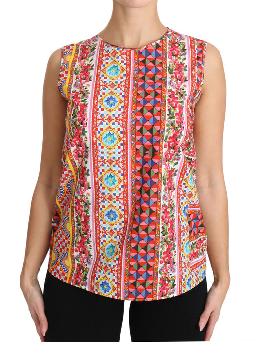 Dolce &amp; Gabbana Carretto Print Tanktop aus reiner Baumwolle mit Blumenbluse