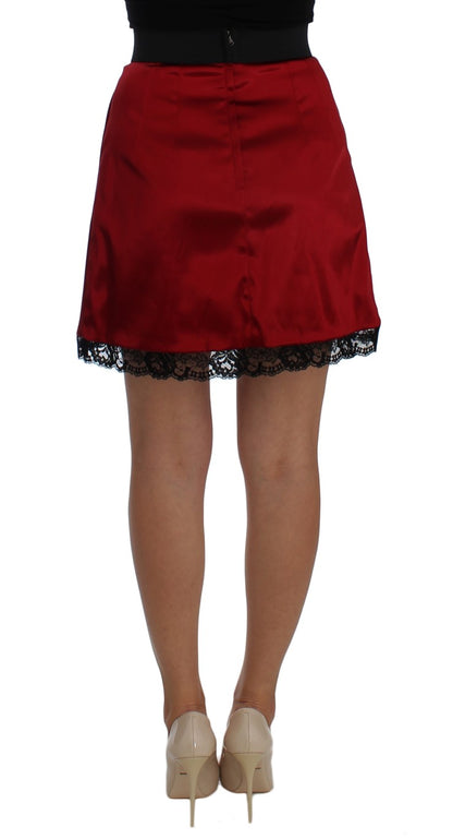 Dolce & Gabbana Red Black Lace A-Line 위의 무릎 치마