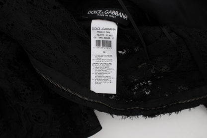 Dolce &amp; Gabbana Schwarzes langes, figurbetontes Maxikleid mit floraler Spitze