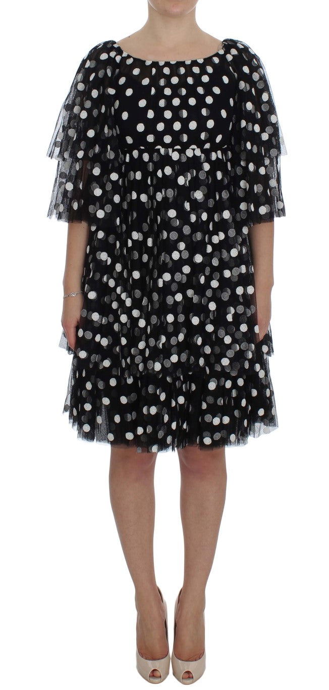 Dolce & Gabbana Black White Polka Dotted Ruffled Dress