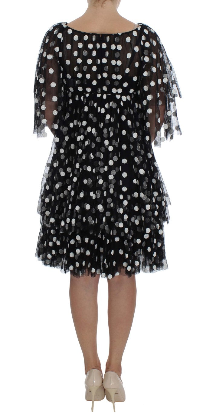 Dolce & Gabbana Black White Polka Dotted Ruffled Dress