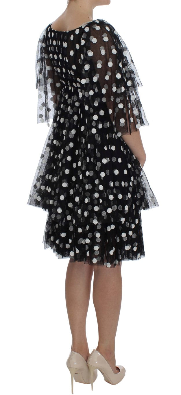 Dolce & Gabbana Black White Polka Dotted Ruffled Dress