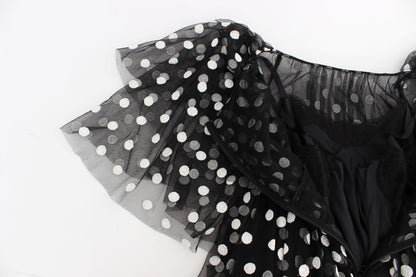 Dolce & Gabbana Black White Polka Dotted Ruffled Dress