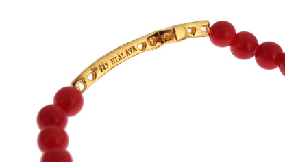 Nialaya Red Coral Gold CZ Cross 925 Silver Bracelet