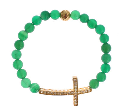 Nialaya Jade Stone Gold CZ Cross 925 Silver Bracelet