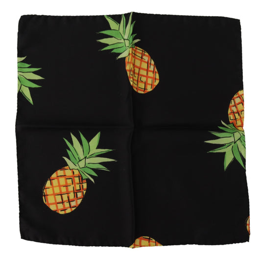 Dolce &amp; Gabbana Schwarzer quadratischer Taschentuchschal mit Ananas-Print