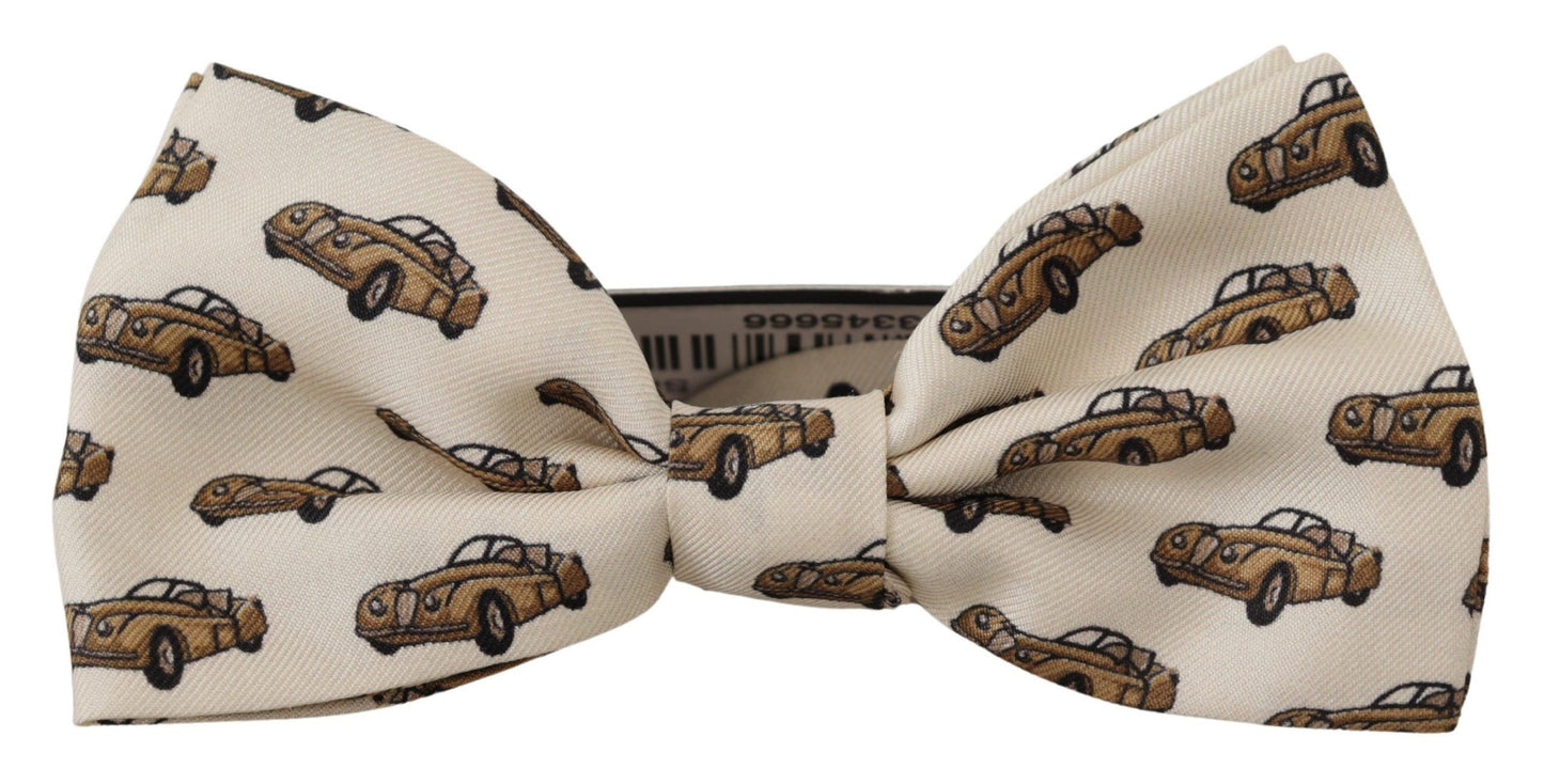 Dolce & Gabbana Elegant Car Print Silk Bow Tie