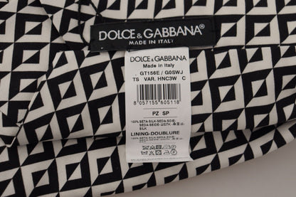 Dolce &amp; Gabbana Schwarz-weiße, geometrische, verstellbare Accessoire-Krawatte aus 100 % Seide