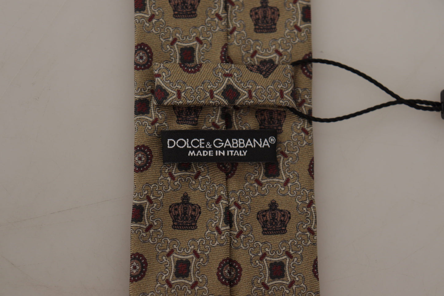 Dolce &amp; Gabbana – Beigefarbene, verstellbare Krawatte aus Seide mit Fantasy-Print