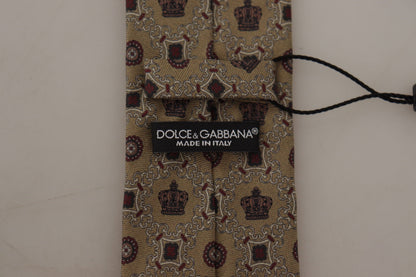 Dolce &amp; Gabbana – Beigefarbene, verstellbare Krawatte aus Seide mit Fantasy-Print