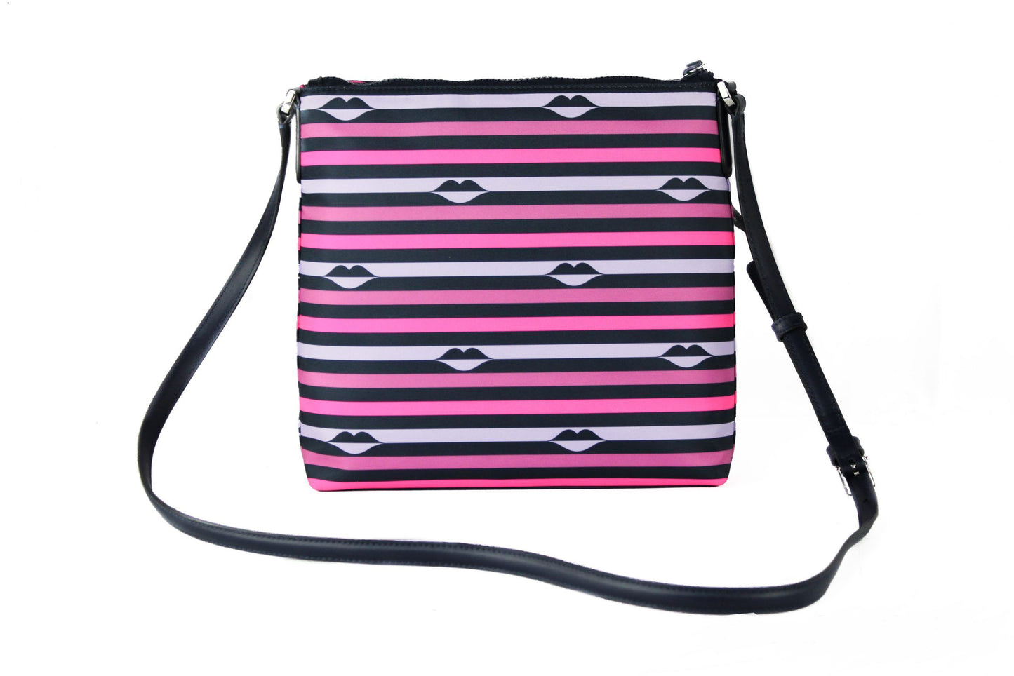 Kate Spade Jae Nylon Leather Flat Pink Striped Multi Crossbody HandBag Purse