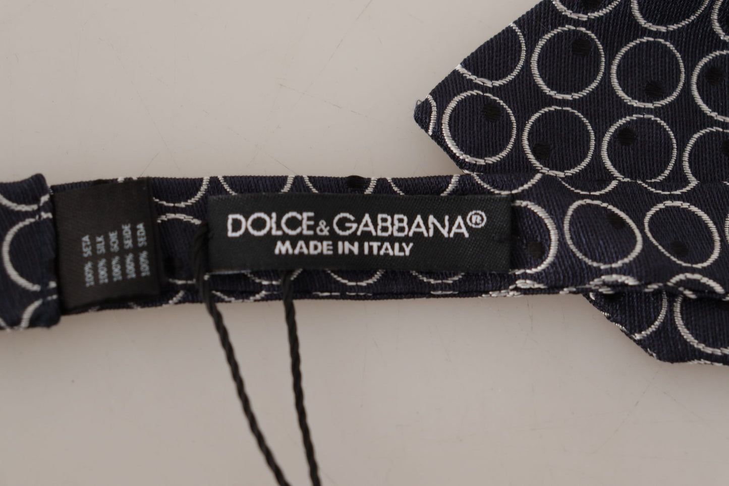 Dolce & Gabbana Black White Round 100% 실크 넥 파필론 넥타이