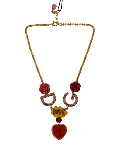 Dolce &amp; Gabbana Gold Rose Love Kristall-Charm-Kettenhalskette