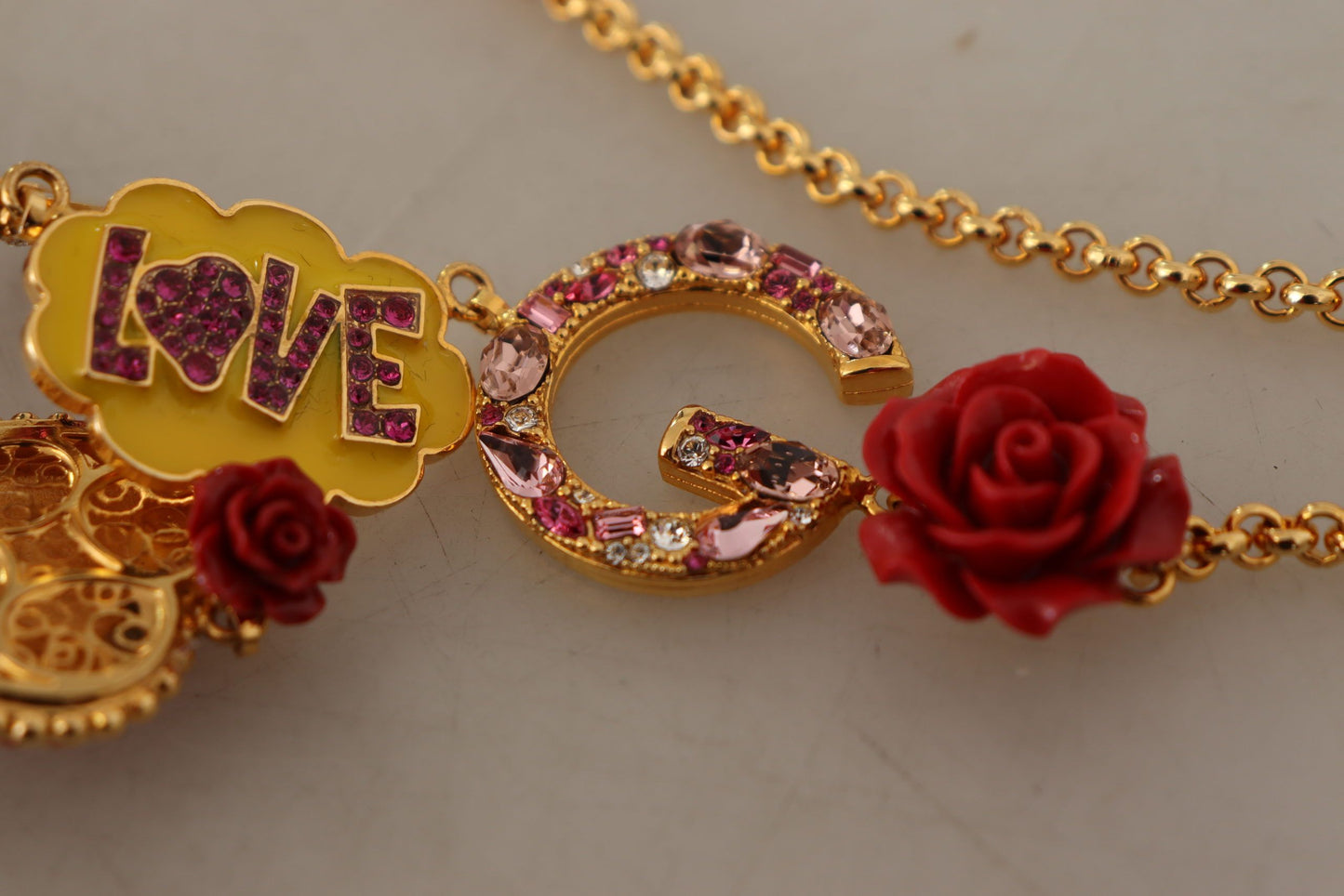 Dolce &amp; Gabbana Gold Rose Love Kristall-Charm-Kettenhalskette