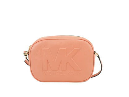 Michael Kors 제트 세트 여행 중간 셔버트 가죽 타원형 카메라 크로스 바디 백