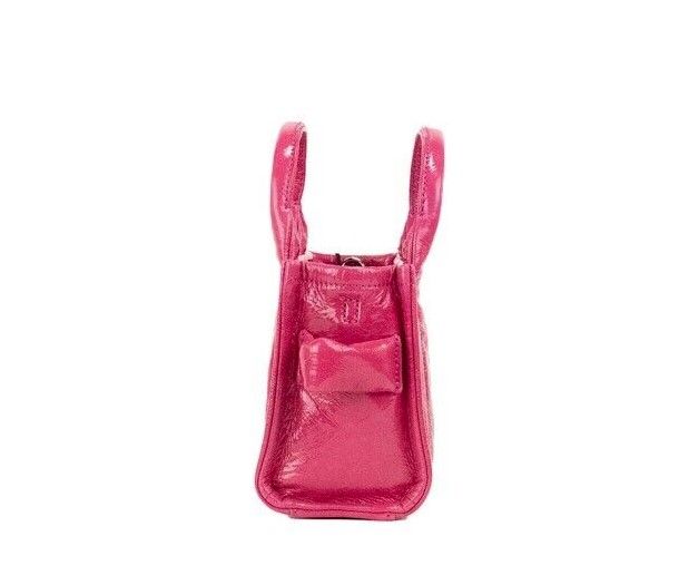 Marc Jacobs The Shiny Crinkle Micro Tote Magenta Leder Umhängetasche Handtasche