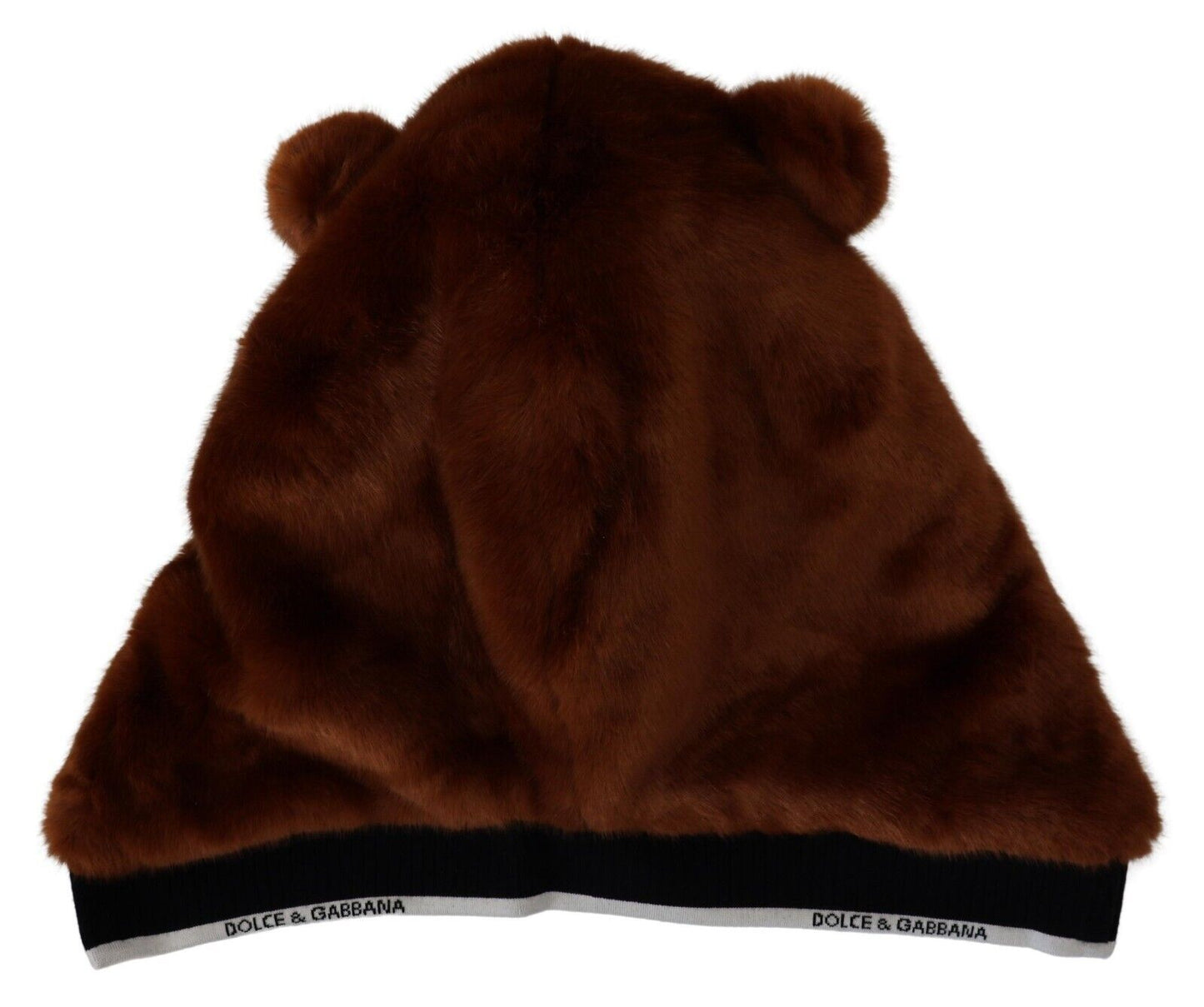 Dolce & Gabbana Brown Bear Fur 전체 헤드 캡 원 사이즈 폴리 에스테르 모자